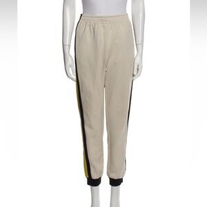 Cream Track Pants with Black and Yellow Stripes